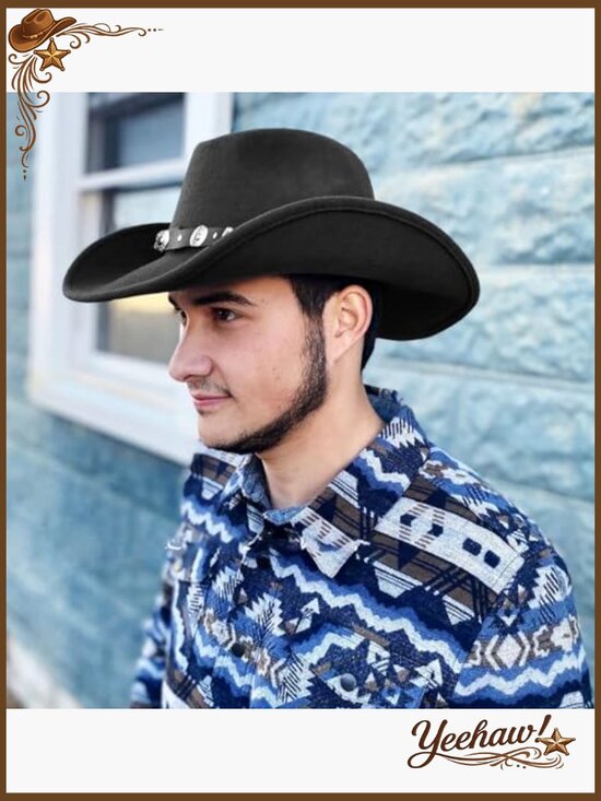 Medium Felt Cowboy Hat with Studded Belt Buckle, Adjustable Strap